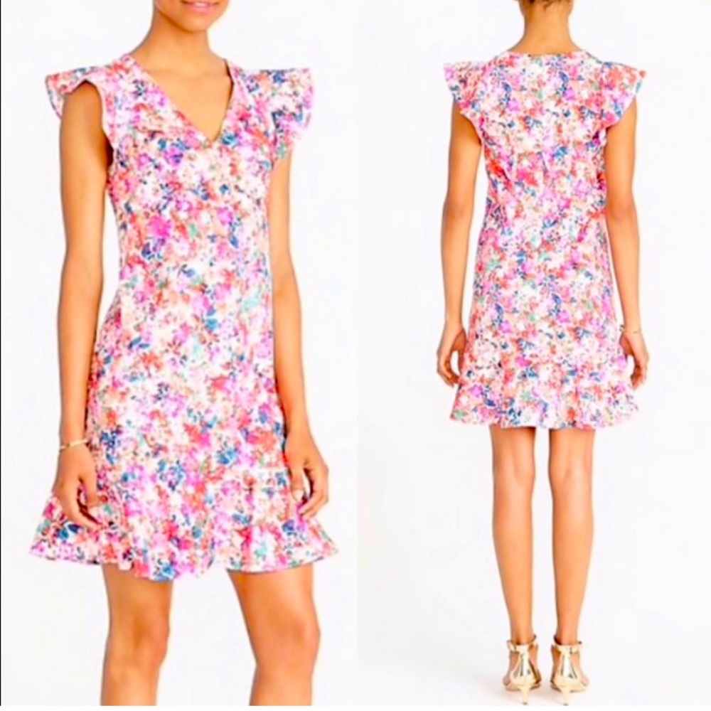 J. Crew Factory Floral Ruffle Sleeve Tank Dress